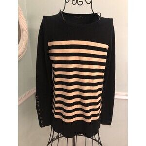 J.‎ Mclaughlin XS Black Tan Striped Boat Neck Button Sleeve Sweater Top